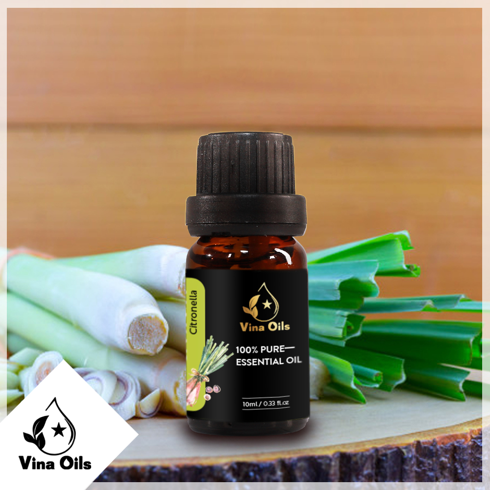 Tinh Dầu Sả Java Vina Oils 10ml - Citronella Essential Oil 10ml - Chiết Xuất Từ Thân Và Lá - Giúp Khử Mùi Không Gian, Giảm Đau Đầu, Xua Đuổi Côn Trùng, Kích Thích Tiêu Hóa, Ổn Định Tuần Hoàn Máu