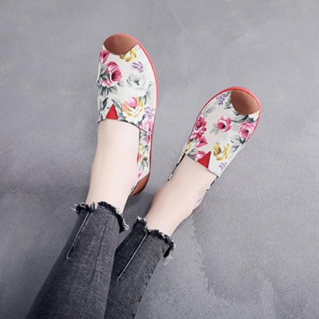 Giày vải slip on hoa lá flowery