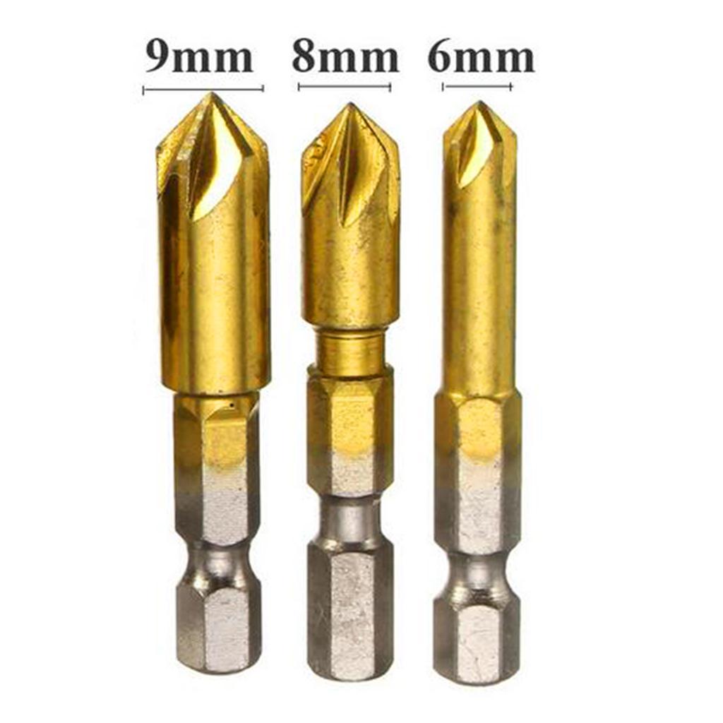 HSS Countersink Drill Bit 90 Degree 5 Flute Chamfer Tool Countersinking Bits Hole Cutter Chamfering Drill Bit 1/4" Hex Shank Wood Drilling Bits