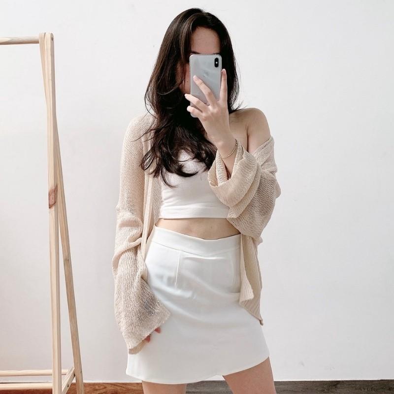 Áo khoác Cardigan chất len mỏng phong cách Ulzzang Hàn Quốc nhẹ nhàng gợi cảm đi chơi du lịch