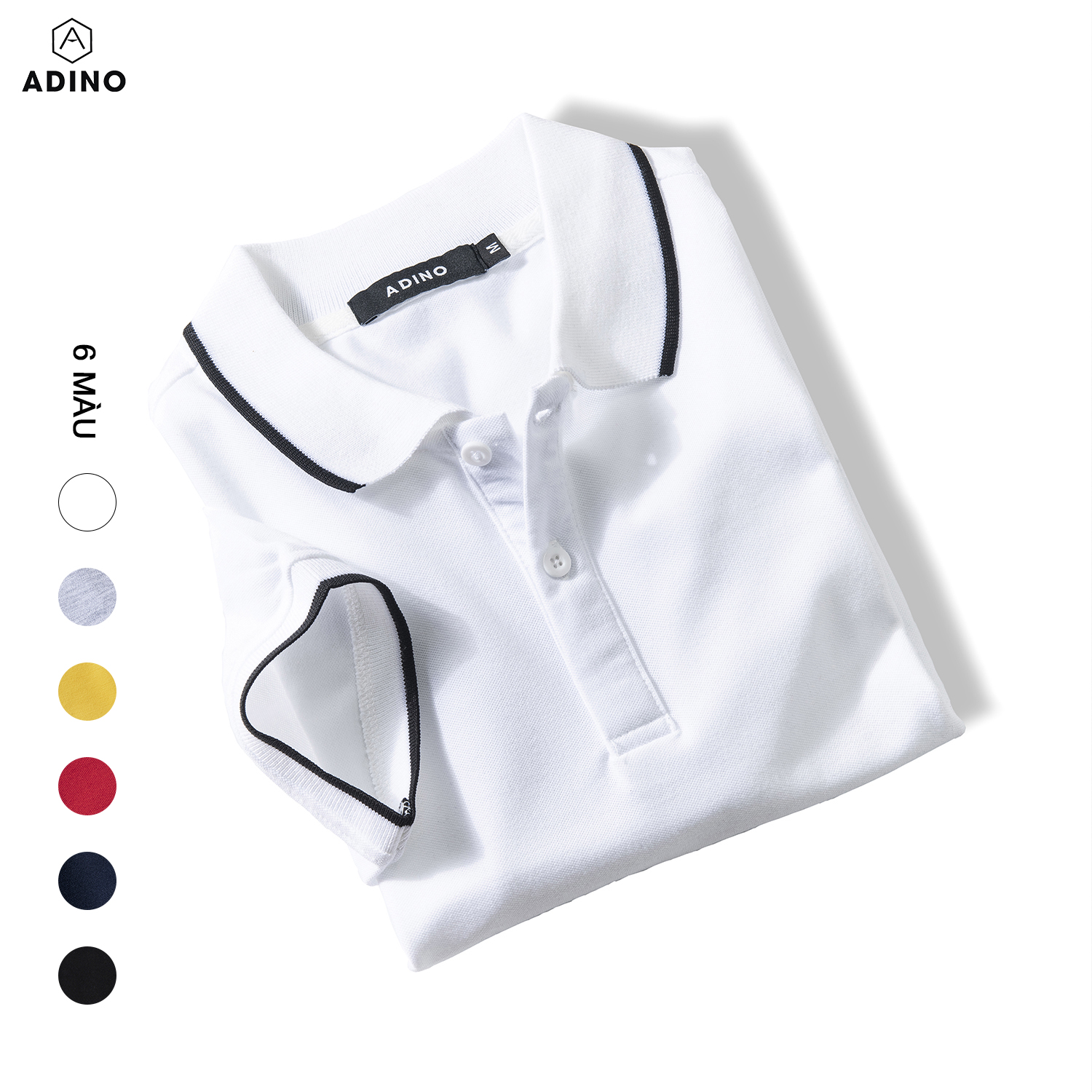 Hình ảnh Áo polo nữ ADINO màu trắng phối viền xẻ lai vải cotton co giãn dáng slimfit trẻ trung APN02