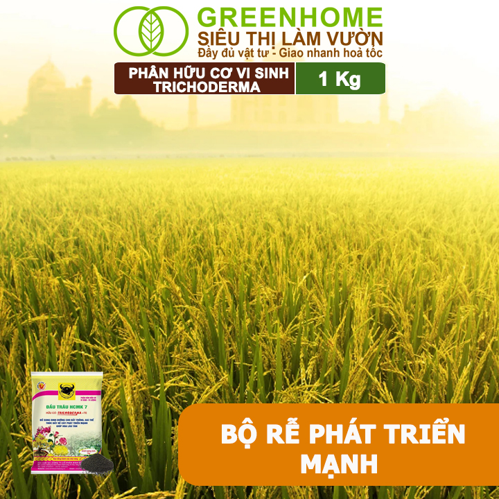 Phân Bón Hữu Cơ Trichoderma Greenhome, Đầu Trâu, Bao 1kg, Dạng Viên,Chuyên Hoa và Cây Cảnh