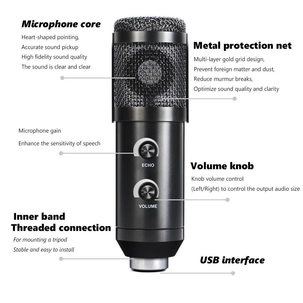 Bộ micro cổng USB 192KHZ/24BIT có giá đỡ có thể điều chỉnh cho máy tính