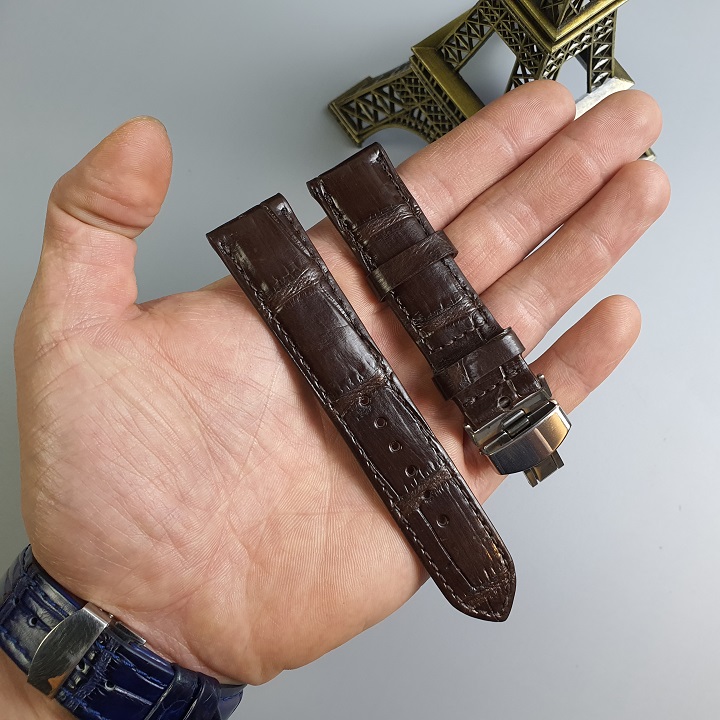 [Da thật] Dây đồng hồ da cá sấu khóa bướm AL110 (Coffee) Size 20/ Size 22 - 100% da cá sấu thật, BH 3 năm