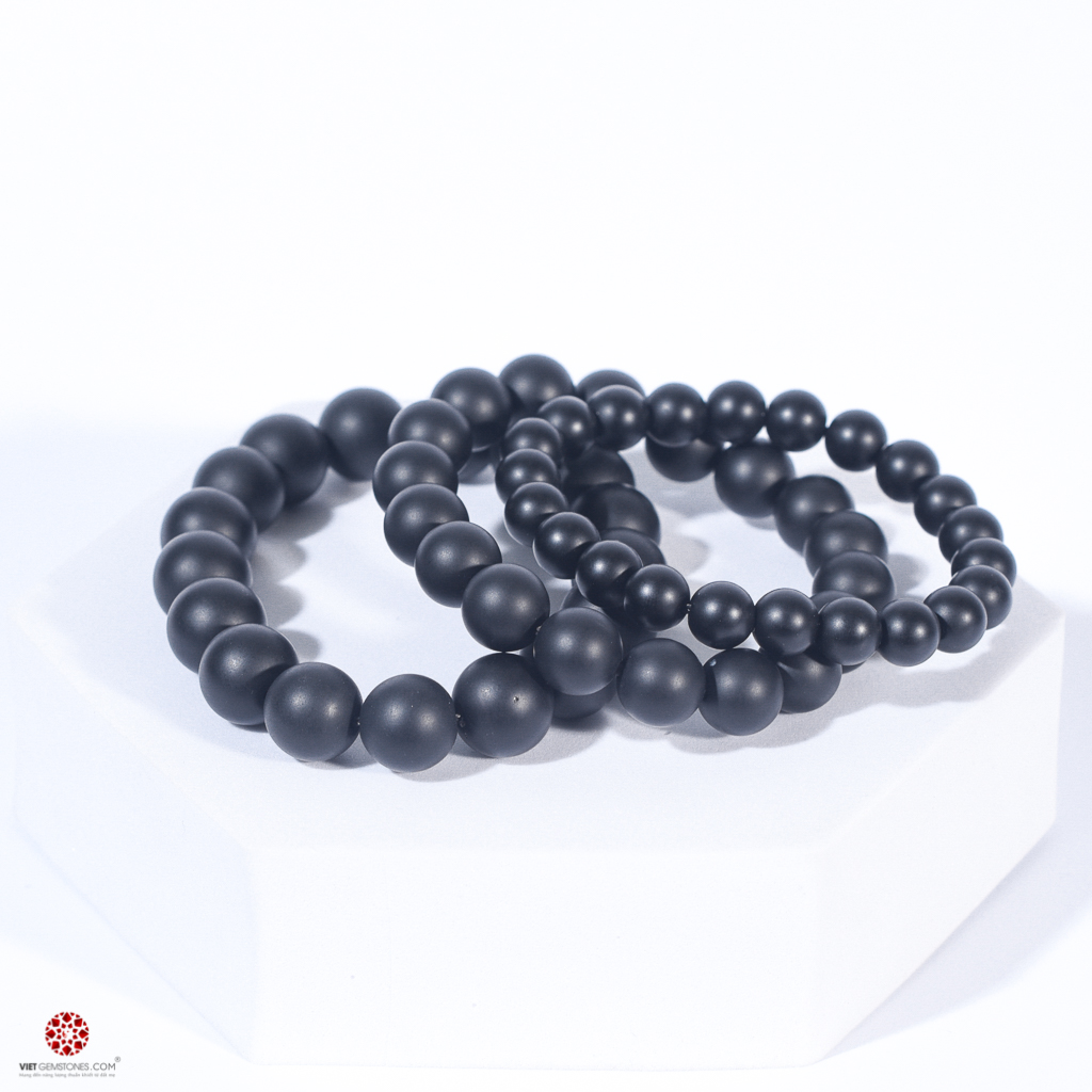 Vòng tay Phong Thủy Obsidian Nhám tự nhiên 100% - đem lại bình an, may mắn - Hợp mệnh Thủy, Mộc - Nhiều kích thước lựa chọn | VietGemstones