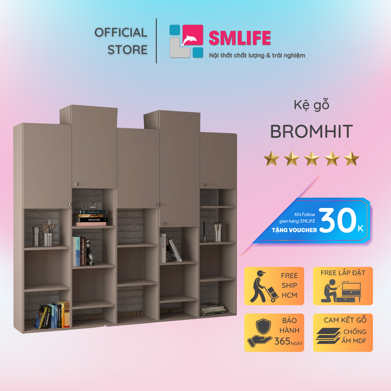 Tủ để sách gia đình kiểu dáng nhỏ gọn SMLIFE Bromhit