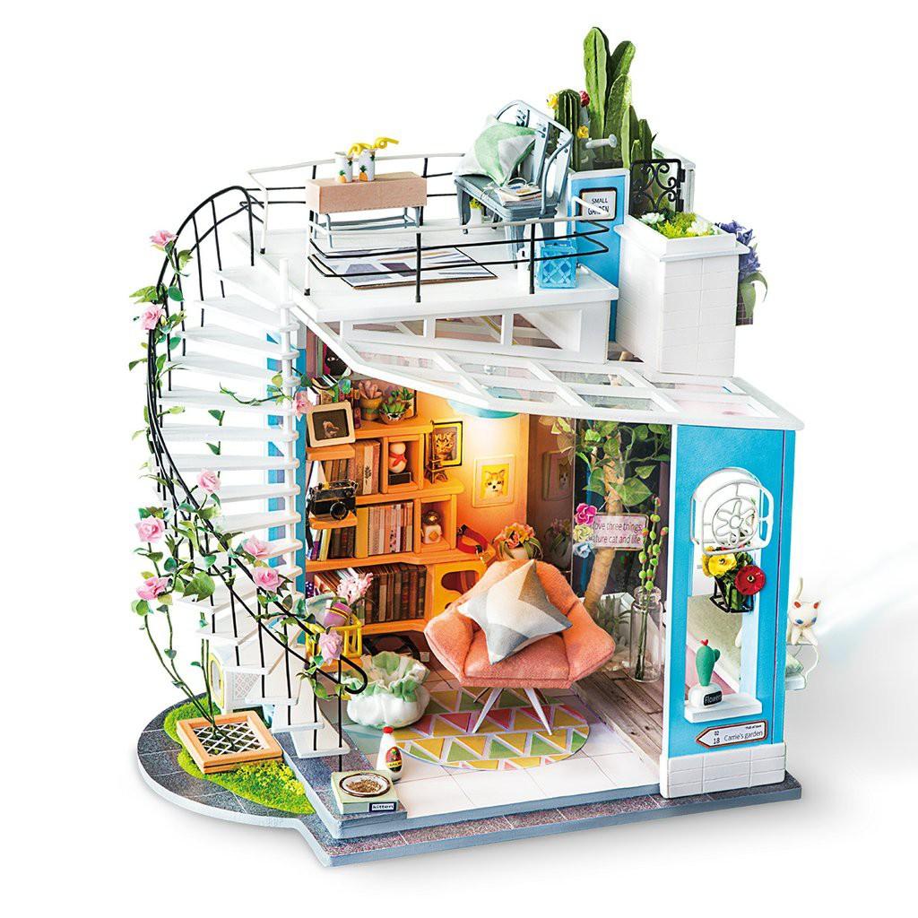  Đồ chơi Lắp ráp gỗ 3D Mô hình nhà DIY Doll House Dora's Loft DG12 Kèm Đèn LED