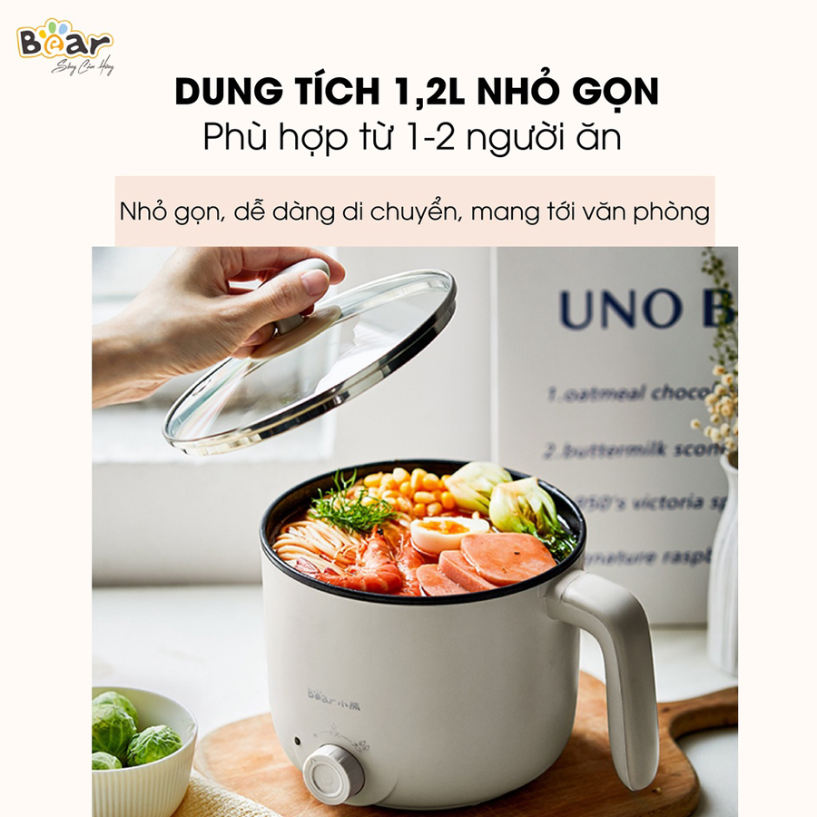 Nồi điện mini đa năng Bear E12L3 dung tích 1.2L (có xửng hấp) nồi lẩu điện mini – Hàng chính hãng