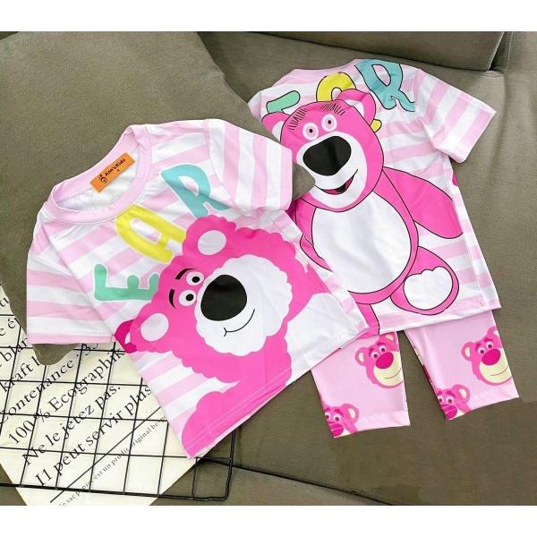 Đồ bộ bé gái mùa hè thun lạnh mát mềm loại 1 in Hoạt hình 3D dễ thương cho bé gái 17-29kg, Bộ ngố lửng bé gái