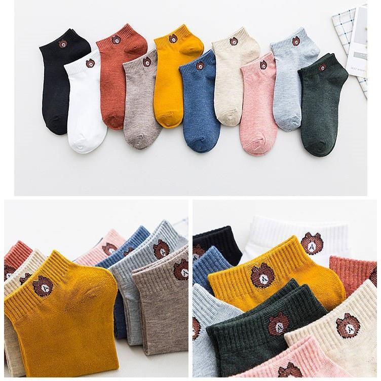 Set 10 đôi tất gấu cổ ngắn cute cao cấp nhiều màu dễ thương phong cách Hàn Quốc PK15