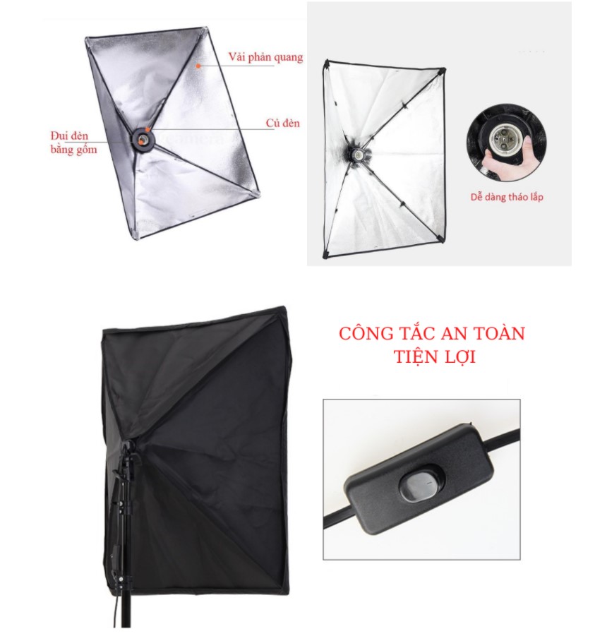 Bộ đèn studio XT5A có remote - Kèm Softbox 50x70cm, chân đèn 2m, bóng led Bulb 150W - Kit Studio công suất cao, nhiệt độ sáng chuẩn 5500K, đổi được 3 màu đèn - Chuyên dùng quay phim, chụp hình studio, livestream - Gấp gọn, di chuyển, lắp đặt dễ dàng