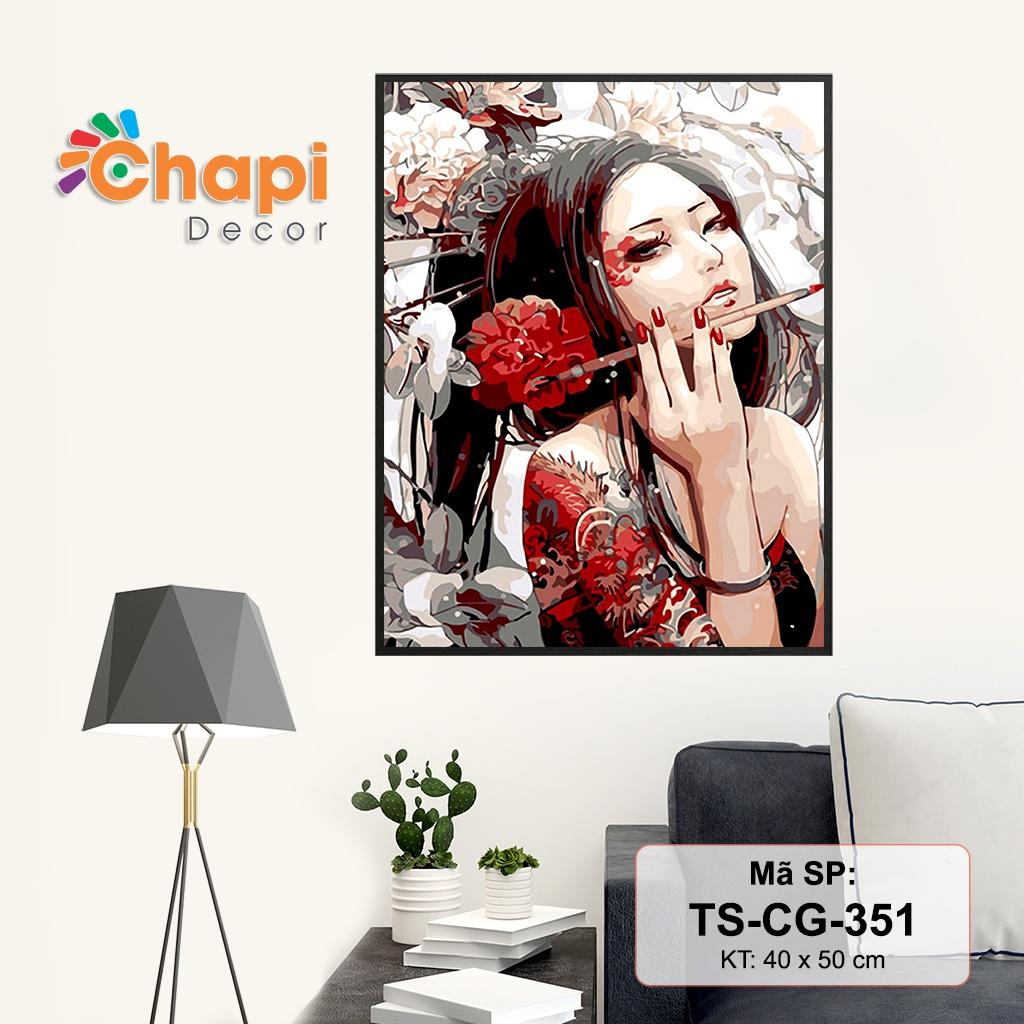 Tranh sơn dầu số hóa tự tô Cô Gái Trung Hoa size 40x50cm căng sẵn khung