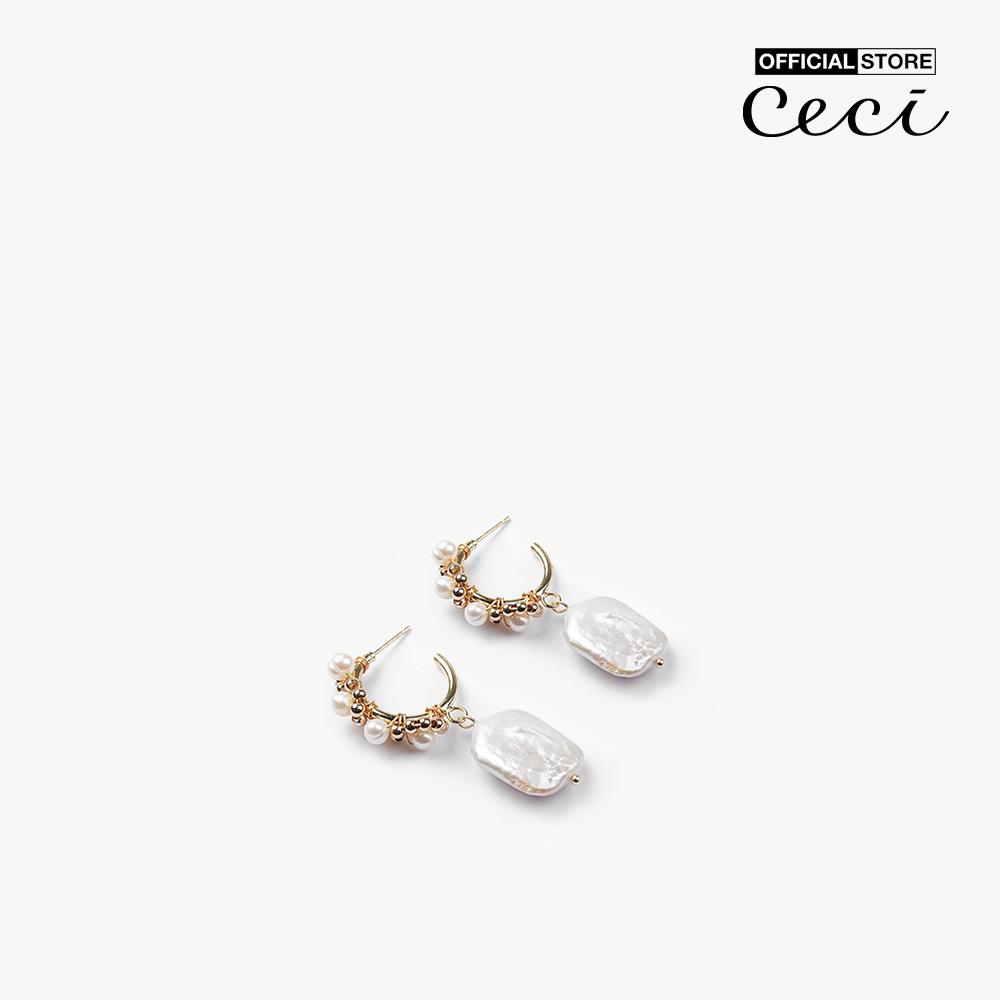 CECI - Khuyên tai nữ khoen tròn phối mặt hạt dẹp cá tính CC1-09000064-27
