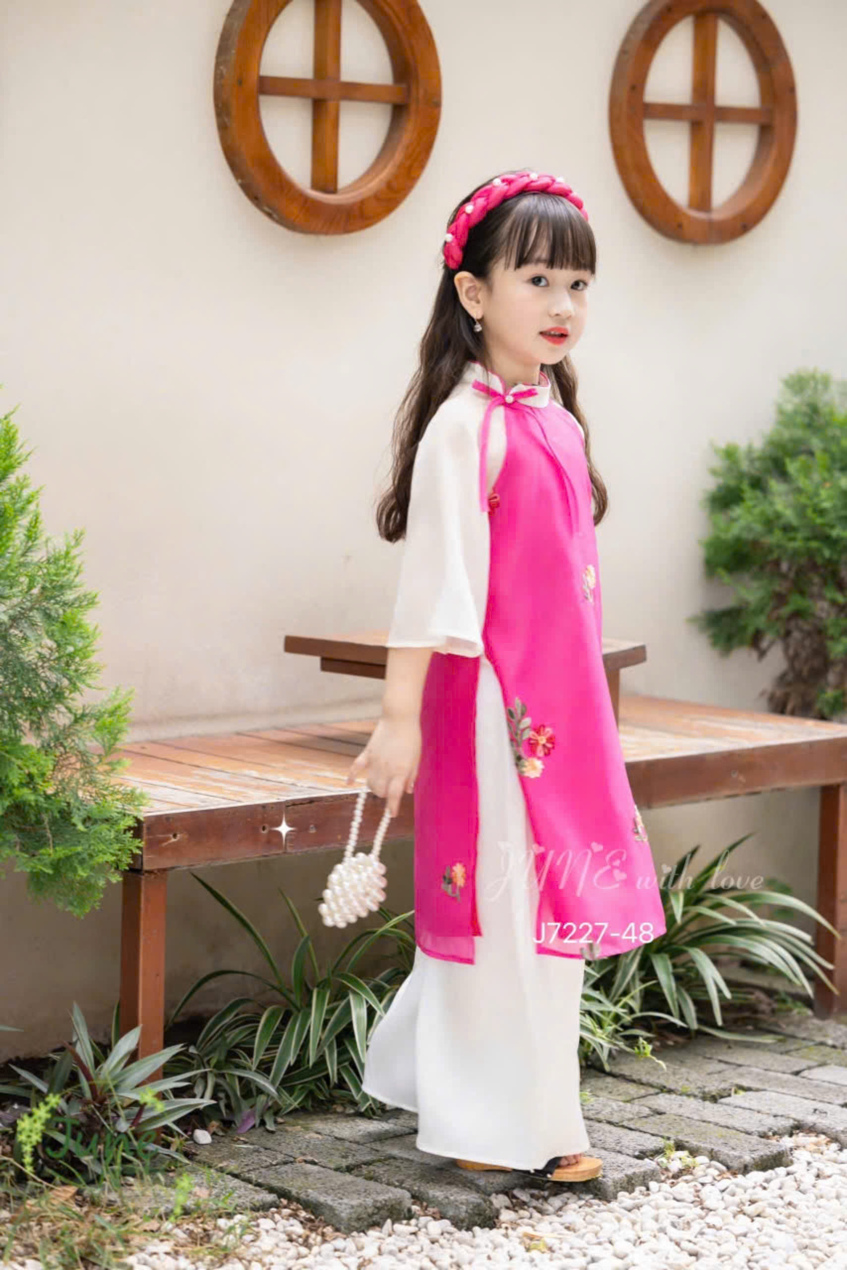 Bộ áo dài tết cho bé gái mẫu HOA xinh xắn diện tết năm mới giáng sinh noel từ 12-50kg hàng thiết kế cao cấp