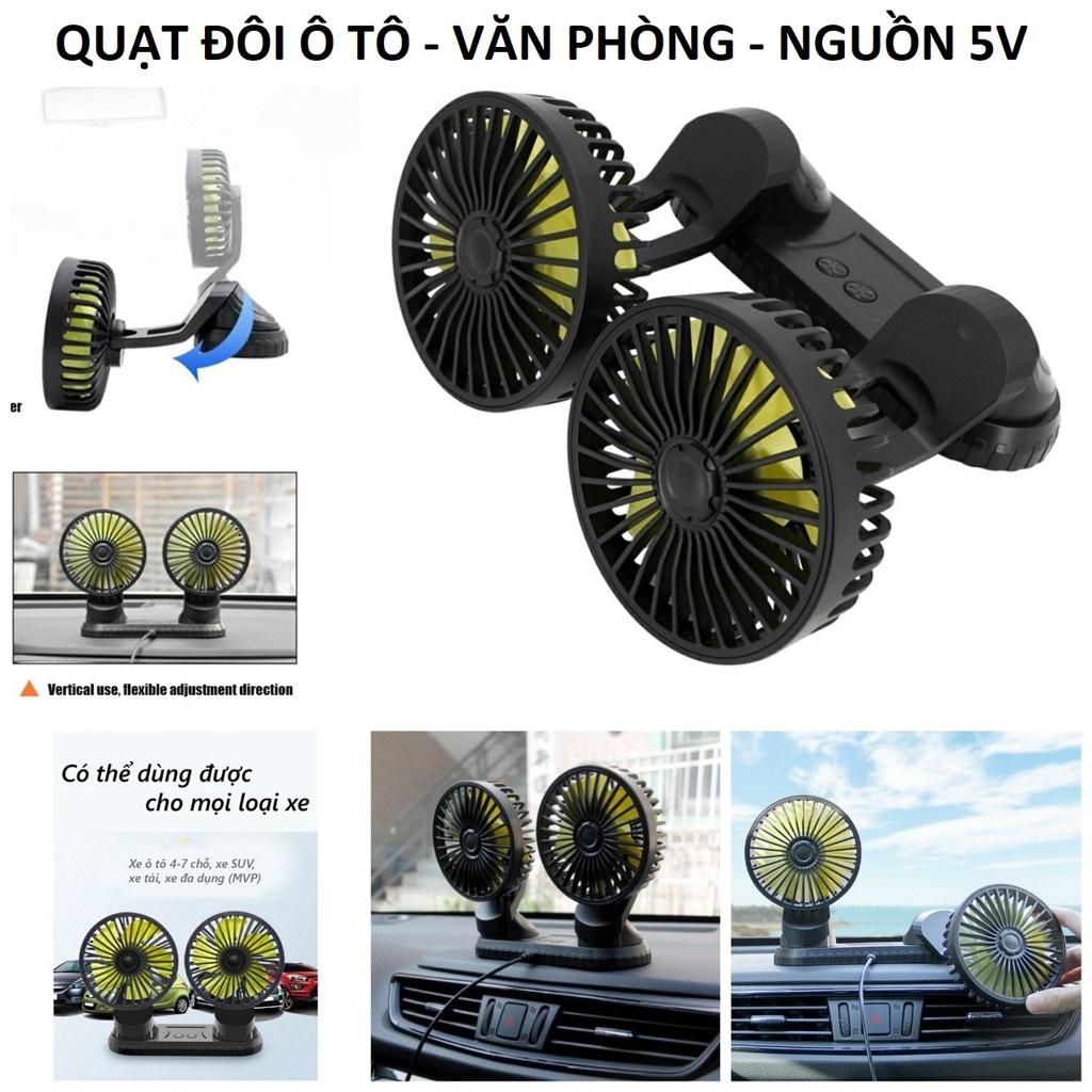 Quạt máy đôi gắn taplo ô tô xe hơi văn phòng 12v, 24v nhỏ gọn xoay 360 tiện ích cao cấp mẫu mới loại tốt gió mạnh