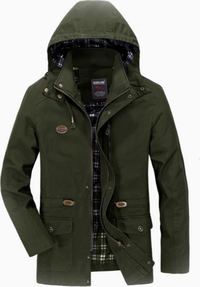 Men's Long Hooded Jacket Cotton Loose Collar Spring Autumn Thin Coat