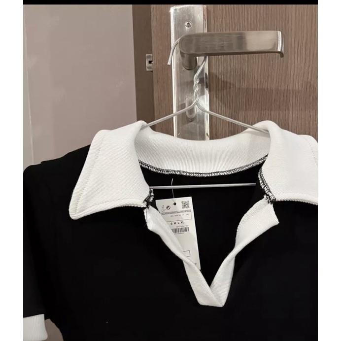 Đầm nữ màu đen dáng dài cổ bẻ/ váy polo body ôm dáng