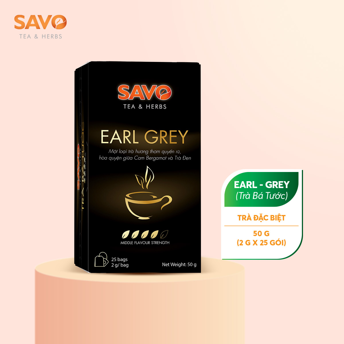 Trà Earl-Grey Trà Bá Tước SAVO Tea (Earl Grey Tea) - Hộp 25 Gói x 2g
