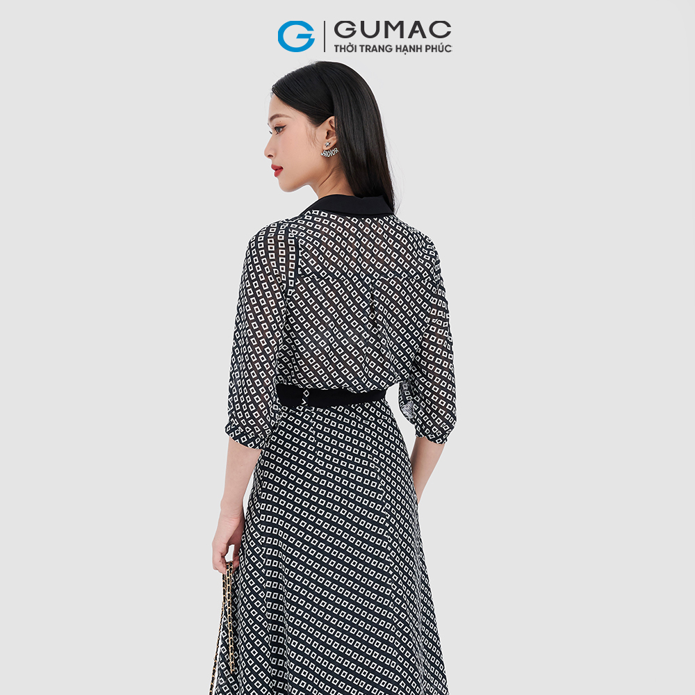 Áo sơ mi nữ GUMAC AC10082 phối cổ và dây nơ thanh lịch