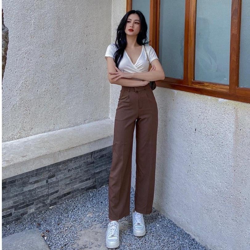 Quần ống rộng cạp cao chất vải đẹp culottes suông nữ hack dáng D'Lily Store