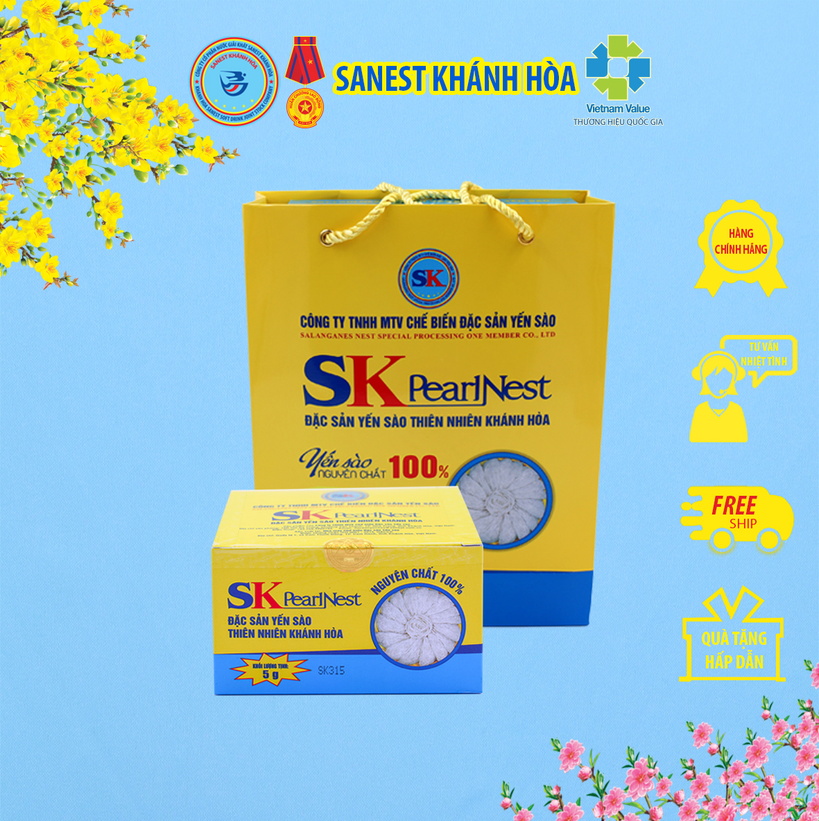 SKPearlNest Khánh Hòa Đặc sản yến sào tinh chế hộp 5g