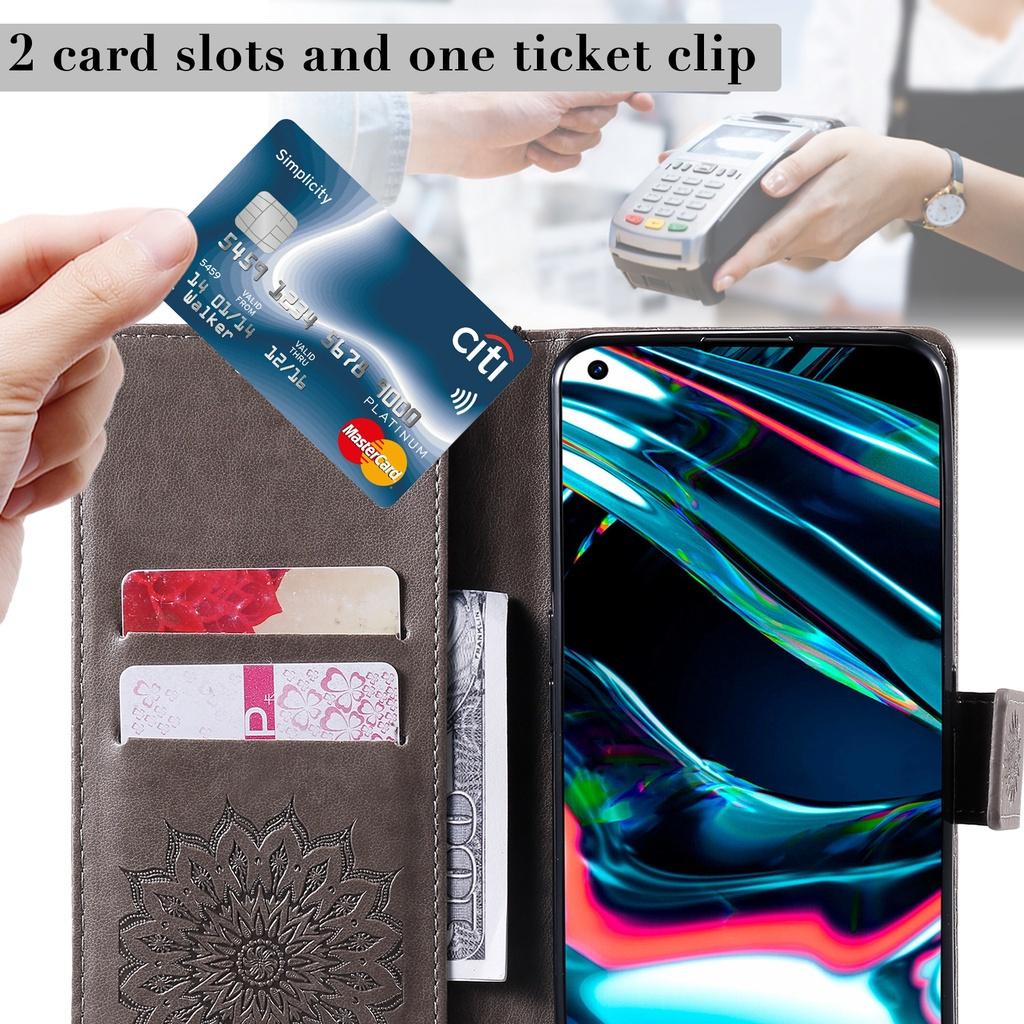 Ốp điện thoại silicon da PU kiểu ví gập in nổi họa tiết hoa hướng dương Cho OPPO REALME 7 PRO 7I C17 RENO4 PRO 4G RENO5 PRO 5G