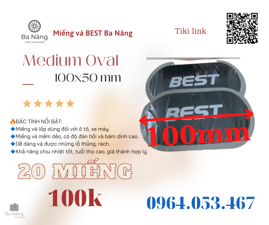 10 miếng vá vỏ săm lốp xe máy, ôtô BEST Medium Oval