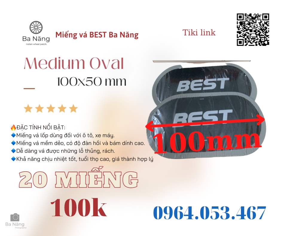 10 miếng vá vỏ săm lốp (ruột) xe máy, ôtô BEST Medium Oval