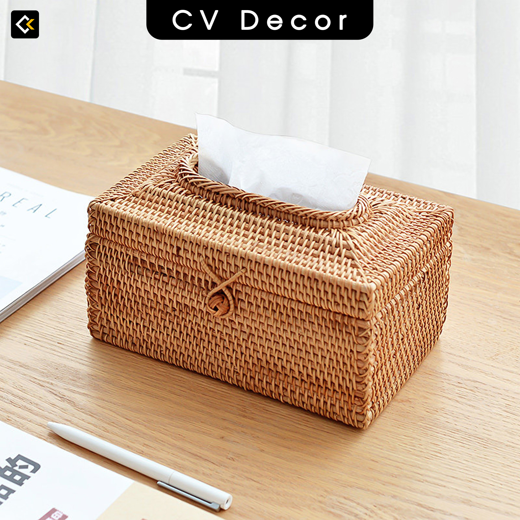 Hộp Đựng Giấy Chữ Nhật CV DECOR Chất Liệu Mây Tự Nhiên - Hàng Việt Nam Xuất Khẩu