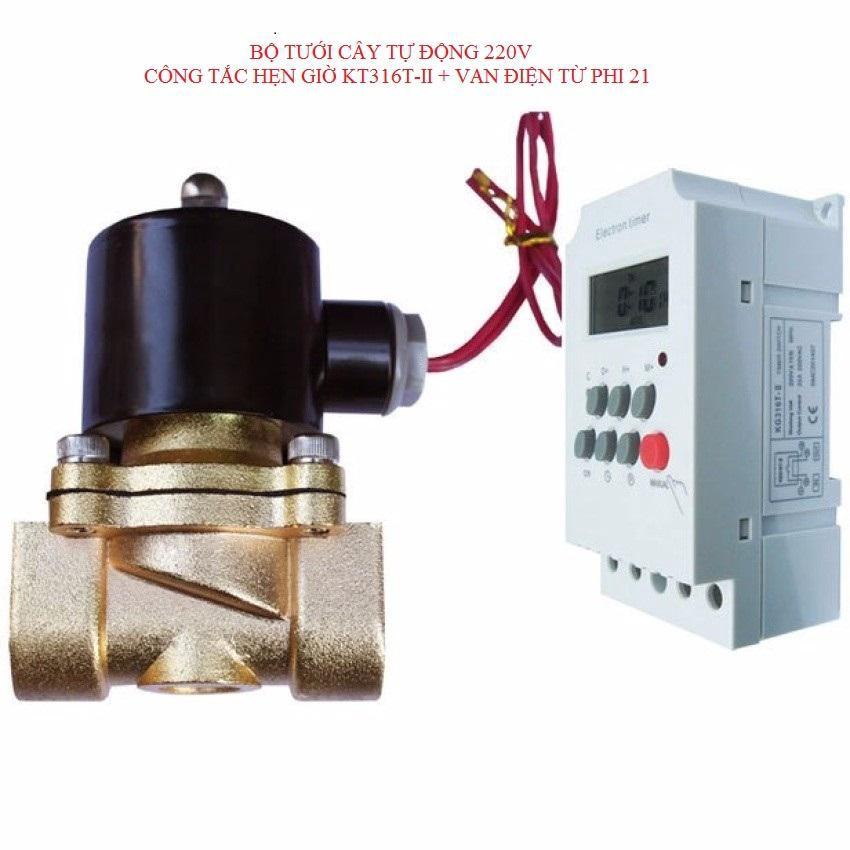 Bộ Tưới Cây Tự Động gồm combo Van điện từ UNID - phi 21+Công Tắc Hẹn Giờ Điện Tử KG316