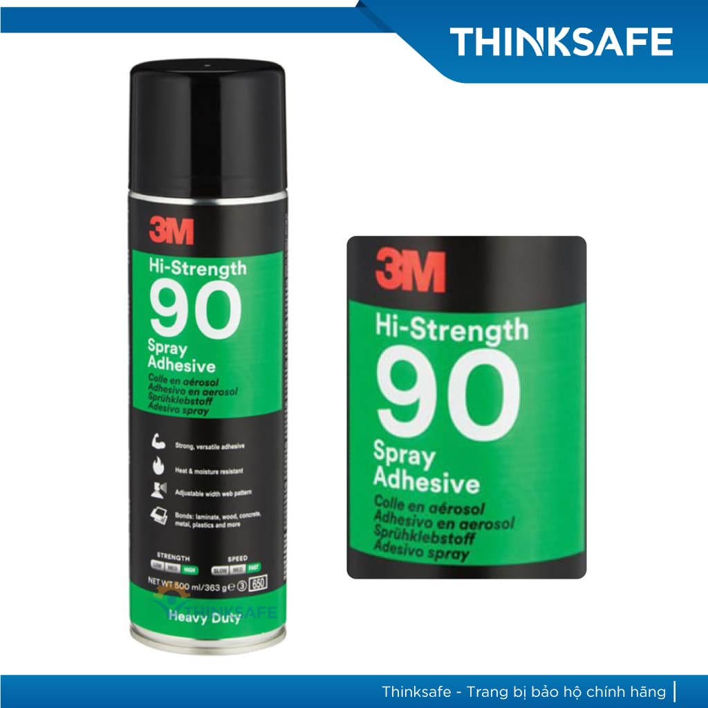 Keo xịt đa năng 3M Thinksafe Hi-Strength 90, siêu dính dán được nhiều vật liệu, độ kết dính cao, keo xịt nhanh khô