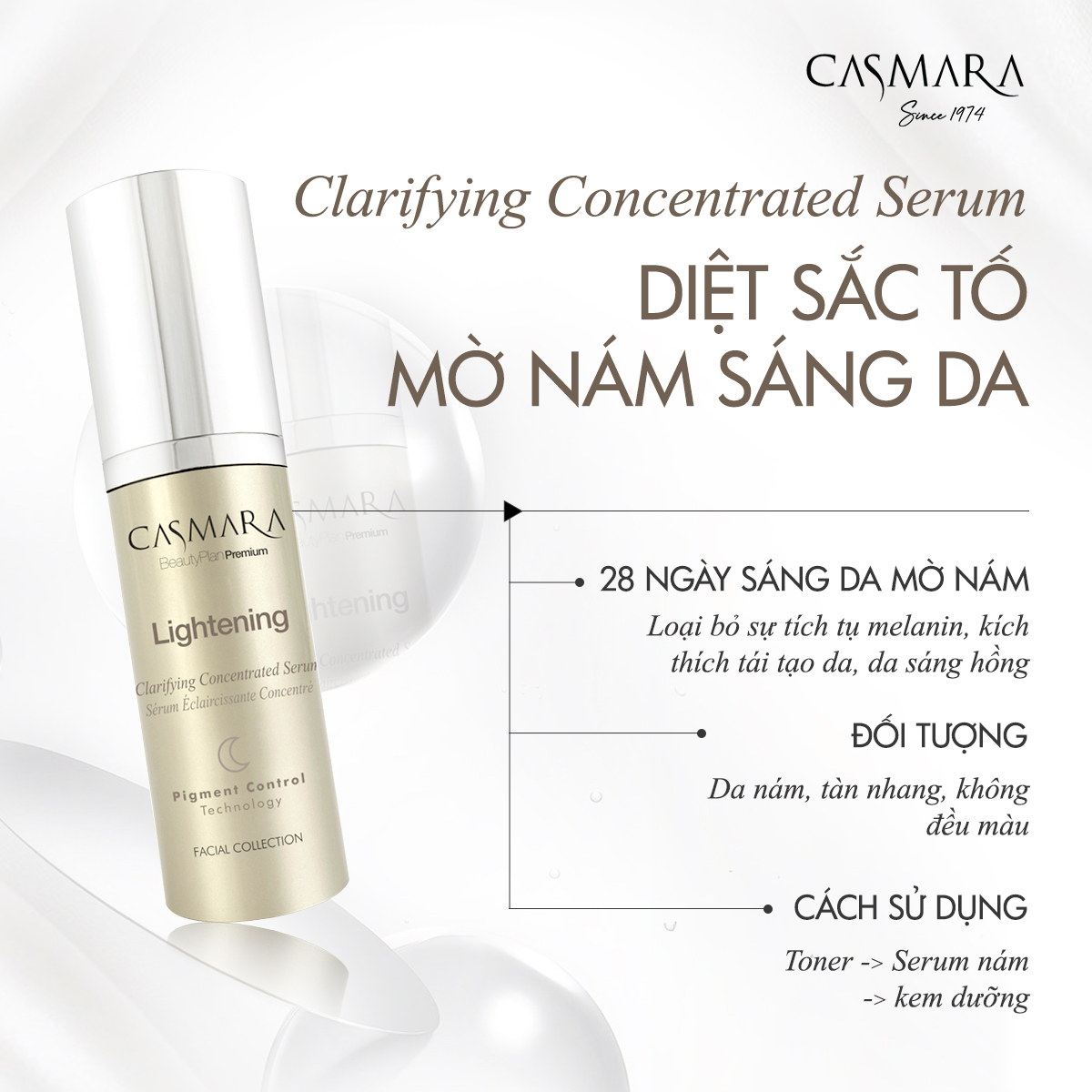 Serum Dưỡng Trắng, Hỗ Trợ Mờ Nám Ban Đêm Casmara LIGHTENING CLARIFYING CONCENTRATED SERUM 30ML