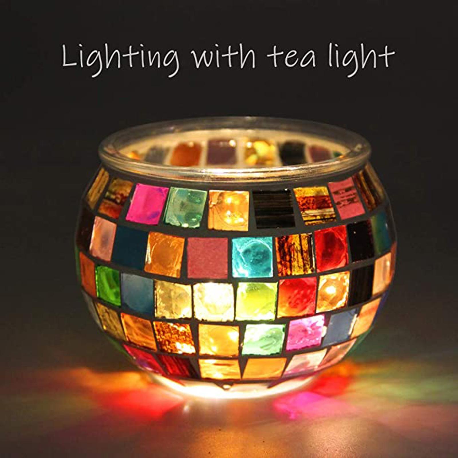 Modern Mosaic Glass Candle Holder Tea Light Candlestick Centerpiece Party