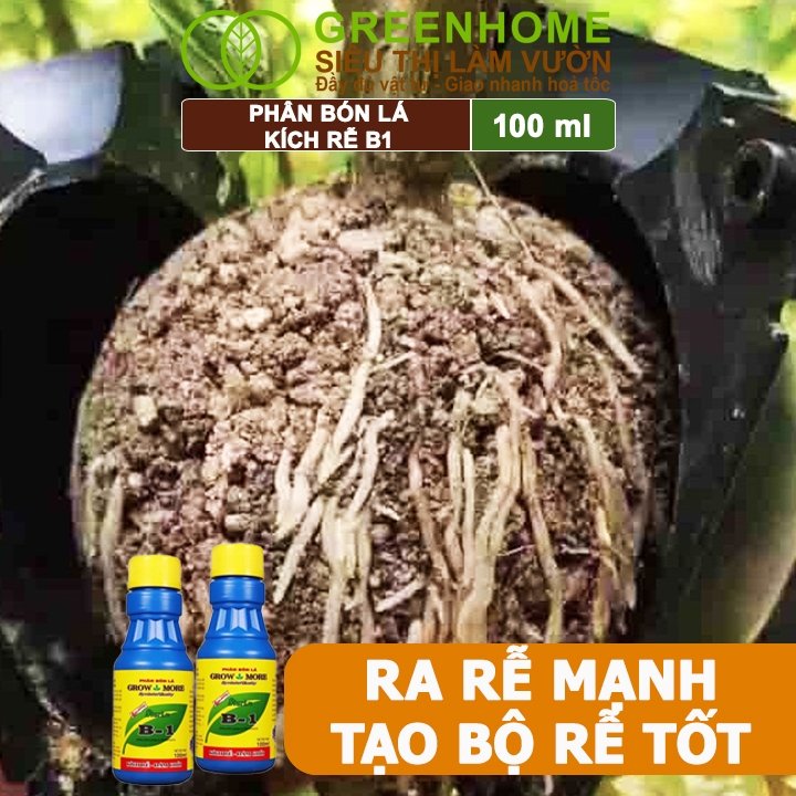 Phân Bón Kích Rễ, Greenhome, B1, Chai 100ml, Tạo Mầm, Rễ Khoẻ, Sai Hoa, Phục Hồi Rễ Yếu, Lá Dày