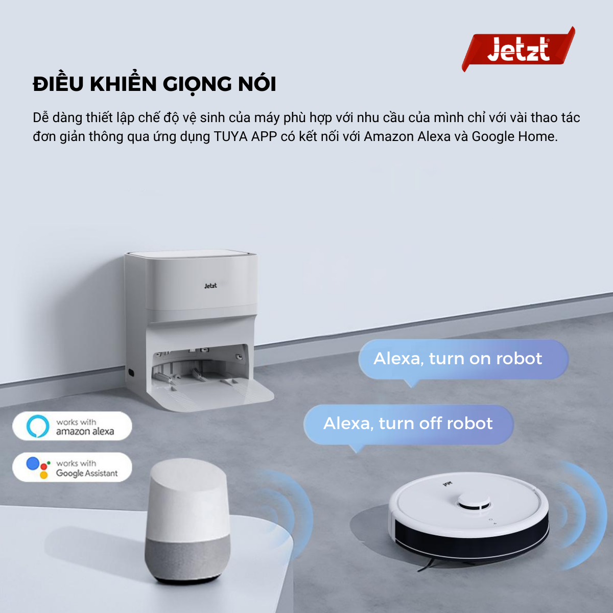 Robot lau sàn hút bụi tự làm sạch Jetzt F17 PRO - Điều khiển giọng nói thông qua app, hàng chính hãng