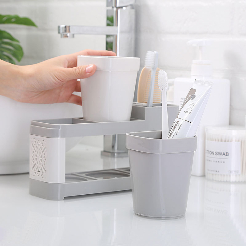 Kệ Để Bàn Đựng Kem , Bàn Chải Đánh Răng Kèm 2 Ly - PaKaSa