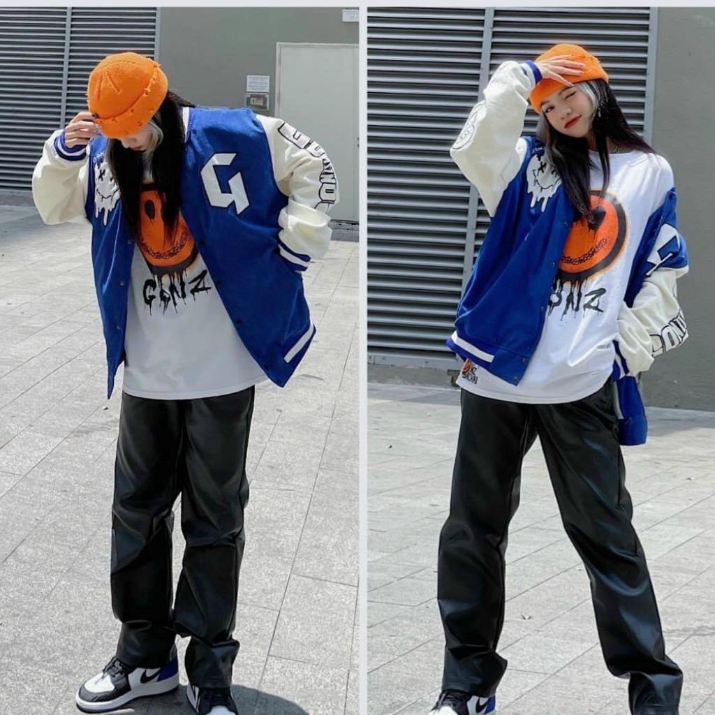 Áo khoác nhung gân tăm chử G unisex ulzzang áo bomber jackets street style nam nữ form rộng rẻ đẹp