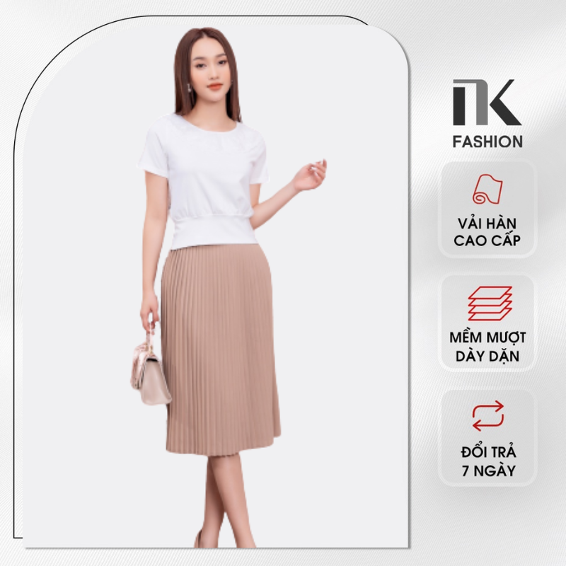 Chân Váy Dập Ly Công Sở NK Fashion Dáng Dài Basic, Chất Liệu Vải Cao Cấp Mềm Mịn NKCV2107001