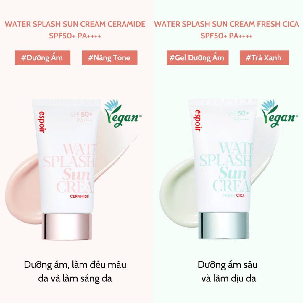 [NEW] Kem Chống Nắng Espoir Water Splash Sun Cream Fresh Cica SPF50+ PA++++
