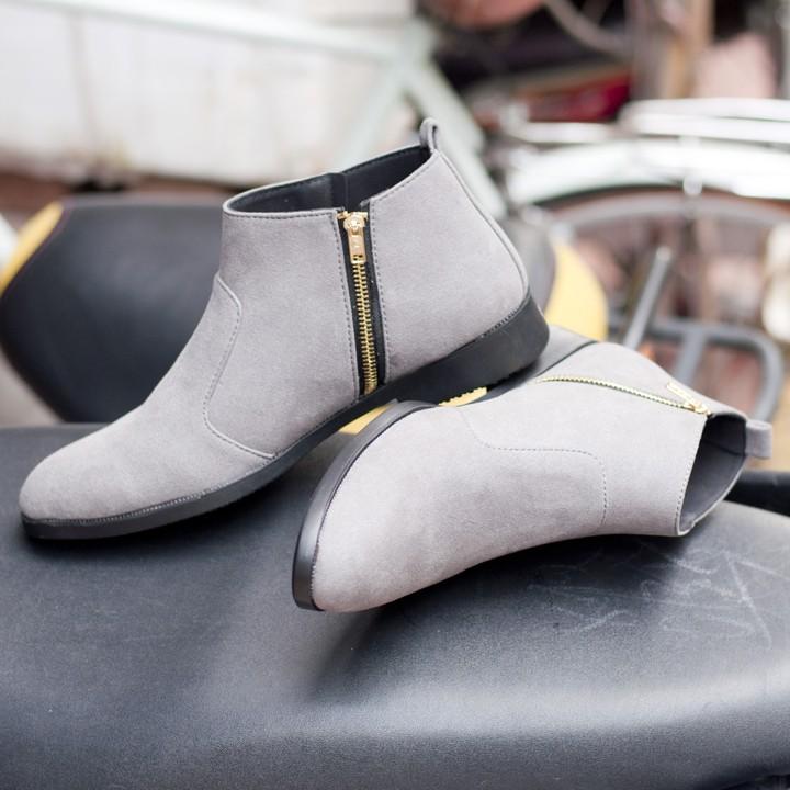 Giày Chelsea Boot Nam Cổ Khóa Rất Dễ Xỏ Da Búc Màu Xám Cực Đẹp - CB521-bucxamkhoa(ĐG)-Kèm Đón Gót Sừng