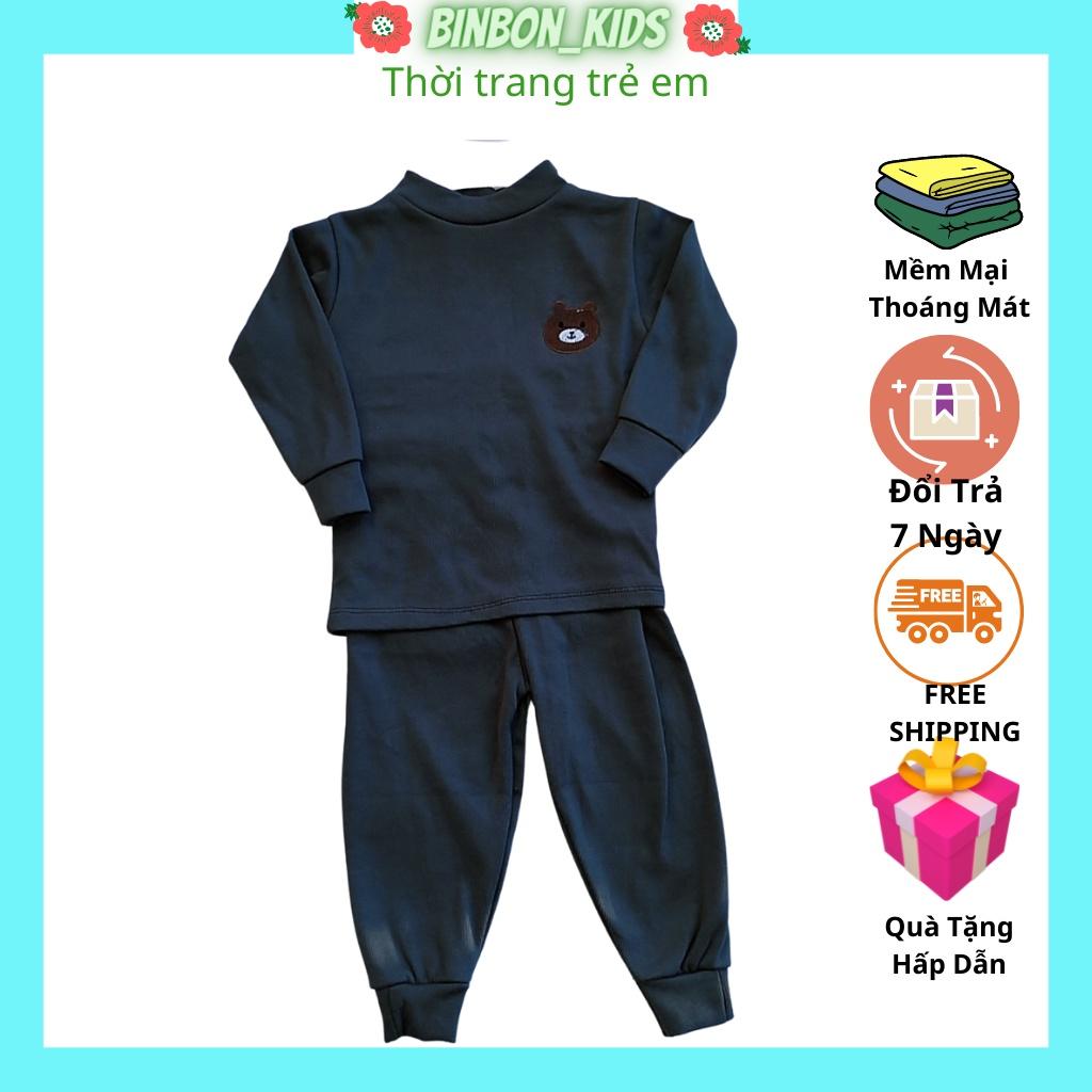Quần áo bé trai bé gái Binbon kids, Bộ dài tay cho bé chất cotton gân thêu chú gấu cự yêu cho bé từ 8-18kg