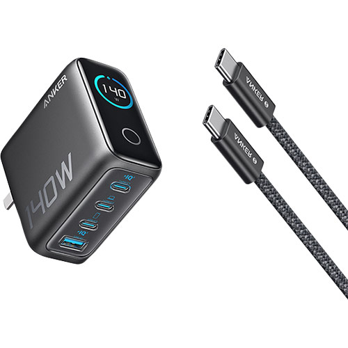 Combo cốc sạc Anker Zolo Fast Charging 1USB 3Type-C 140W + Cáp USB Type-C to Type-C PD 3.1 B2697 - Hàng chính hãng