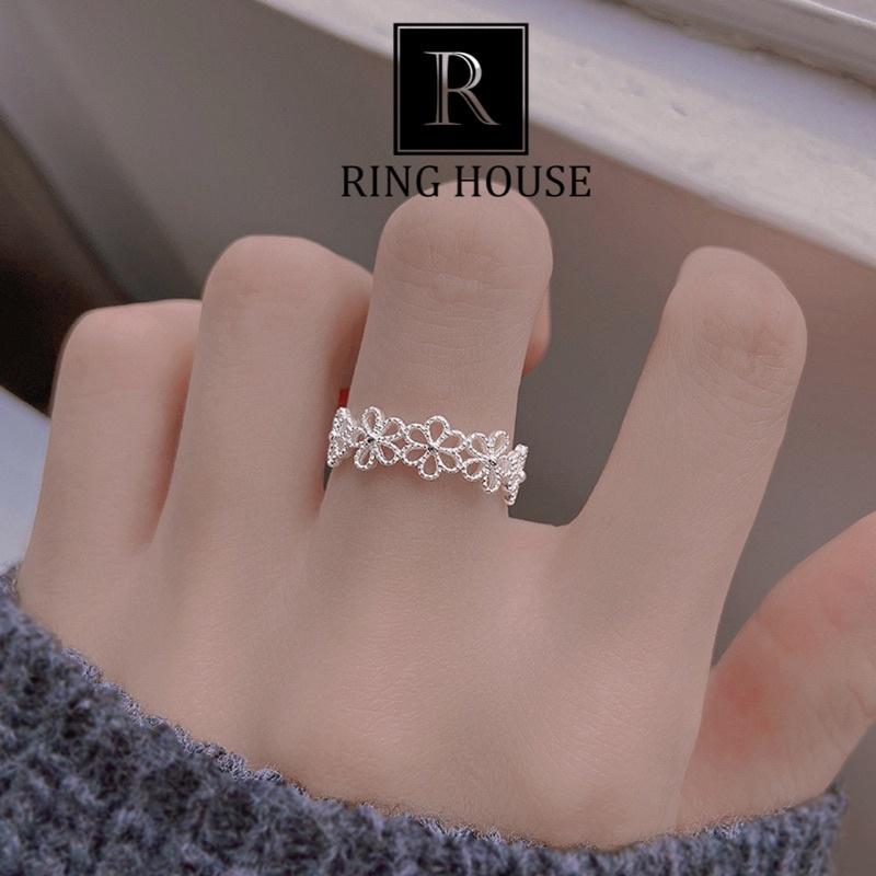 (Bạc 925) Nhẫn Nữ Bạc 925 Freesize Chuỗi Hoa Xinh Xắn Đẹp Ring House