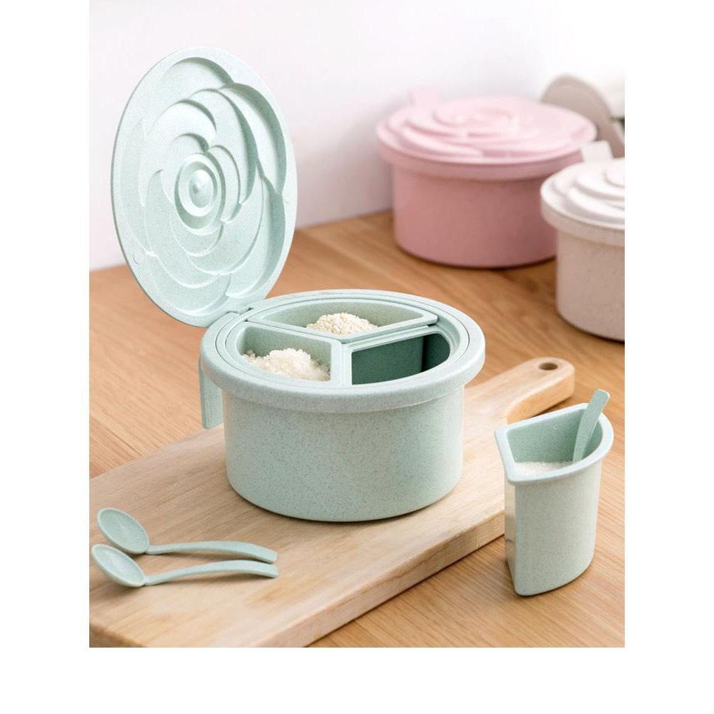 Hộp Đựng Gia Vị Lúa Mạch Kiểu Dáng Hoa Hồng Tiện Lợi