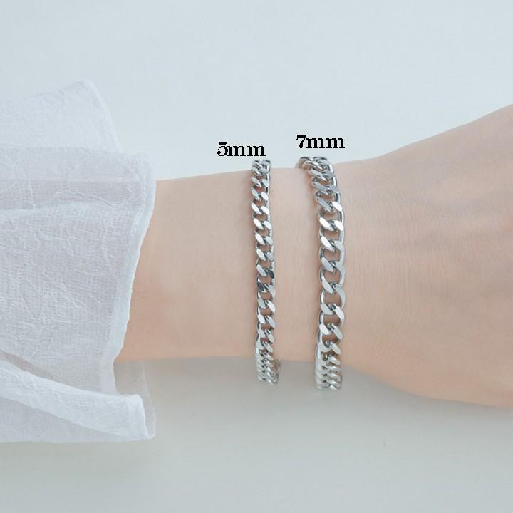 Lắc tay kiểu lặc đơn vát cạnh 5mm, 7mm màu trắng sáng đẹp, không đen - Chuẩn phong cách Hip Hop