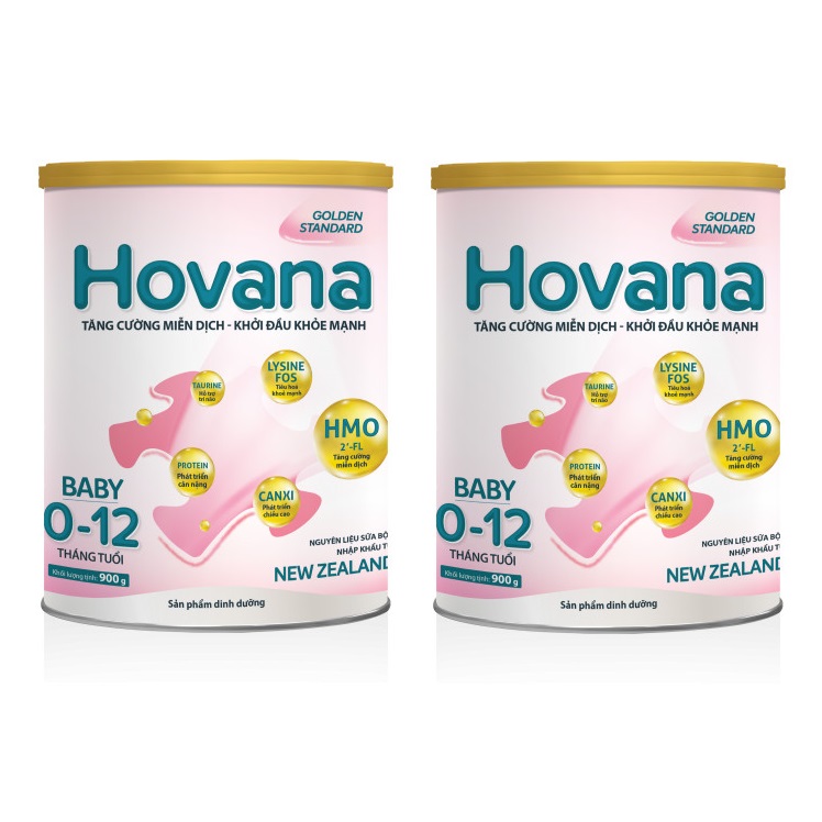 Bộ 2 Lon Sữa bột Hovana Baby hỗ trợ tiêu hóa cho bé từ 0 đến 12 tháng 900gr