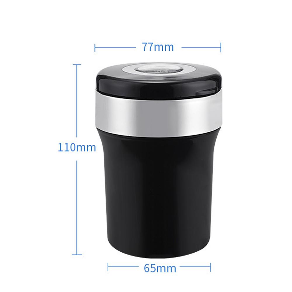 Car Smokeless Ashtray with Lid Small Garbege Can with Blue LED Light Compass for Most Car Cup Holder