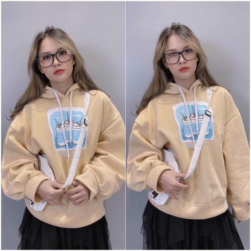 Áo khoác nam nữ nỉ ngoại hoodie tay bí 3 lon nước ngọt Happy
