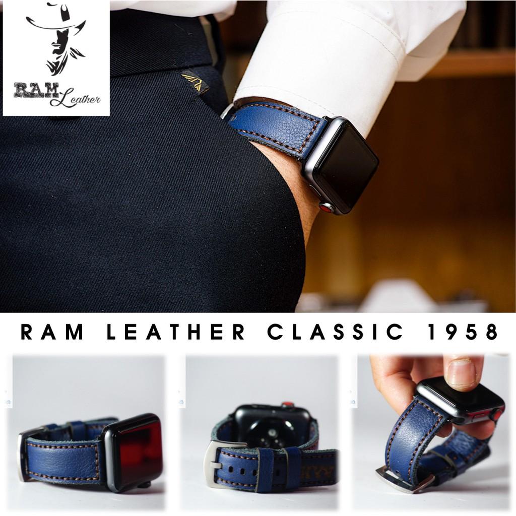 Dây đồng hồ da bò mill xanh navy handmade bền chắc cao cấp RAM Leather classic 1958 - tặng khóa chốt và cây thay dây