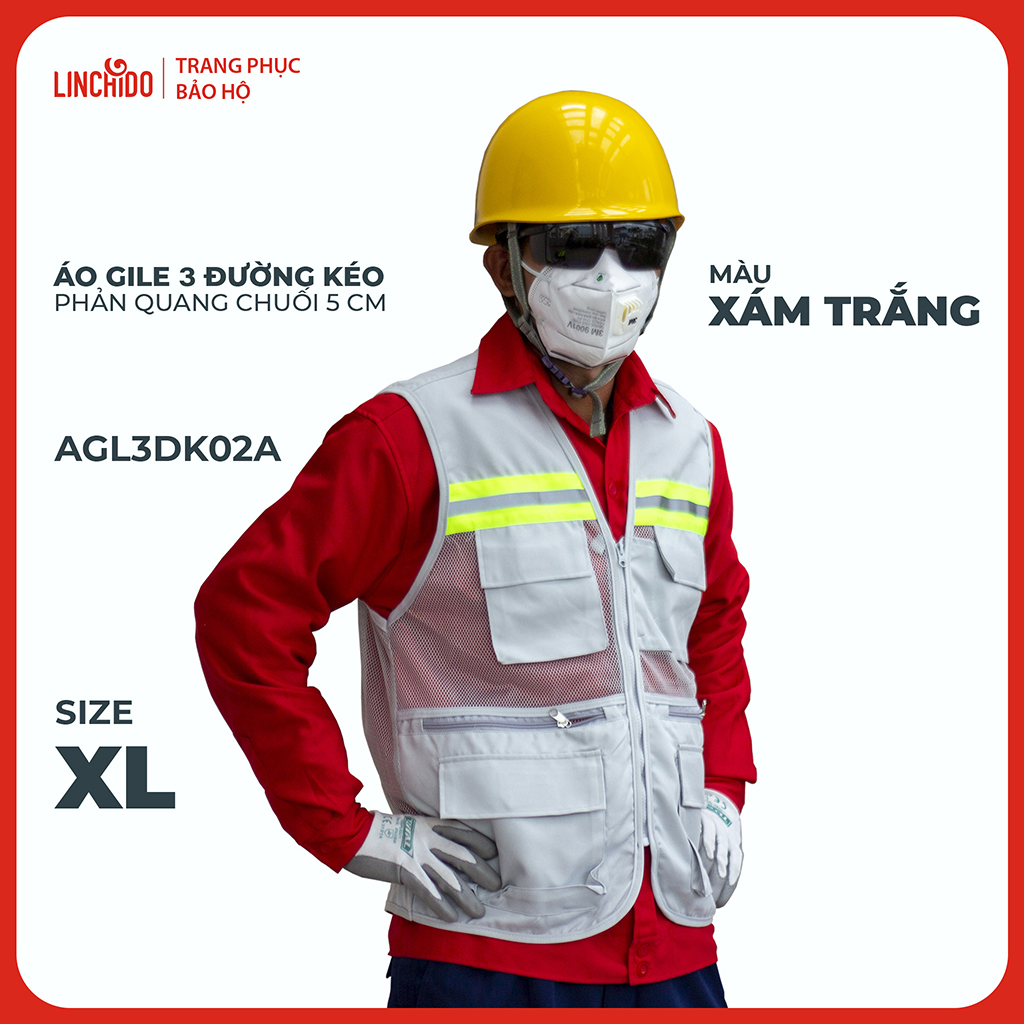 Áo Gile Kỹ Sư, Giám Sát Công Trình, Bảo Hộ Lao Động, 3 Đường Kéo, 6 Túi - Mã AGL3DK02A